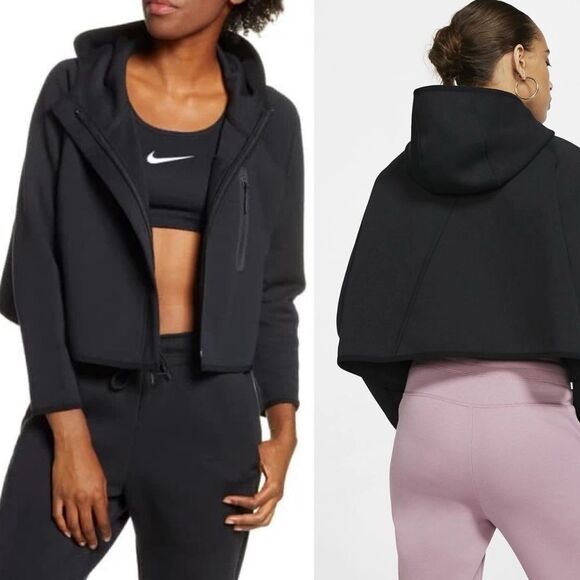 Nike Tops - Nike Sportswear Tech full zip Fleece Cape Hoodie Black crop BV3396-010 Large